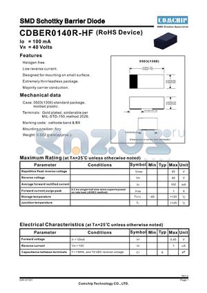 CDBER0140R-HF datasheet - SMD Schottky Barrier Diode