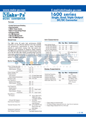 1605D12 datasheet - Single, Dual, Triple Output DC/DC Converter