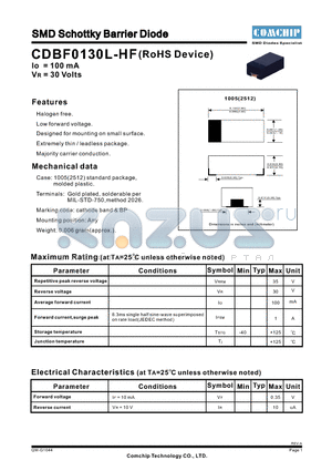 CDBF0130L-HF datasheet - SMD Schottky Barrier Diode