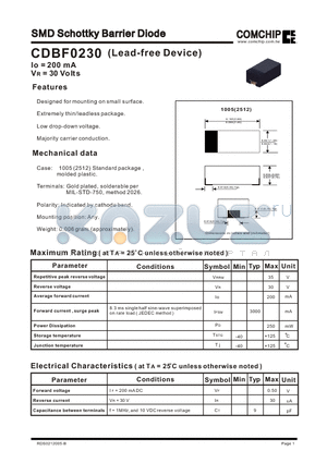CDBF0230 datasheet - SMD Schottky Barrier Diode