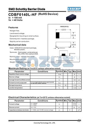 CDBF0140L-HF datasheet - SMD Schottky Barrier Diode
