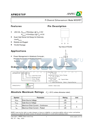 APM2070PUC-TUL datasheet - P-Channel Enhancement Mode MOSFET