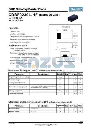 CDBF0230L-HF datasheet - SMD Schottky Barrier Diode