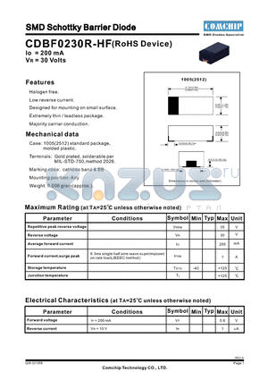 CDBF0230R-HF datasheet - SMD Schottky Barrier Diode