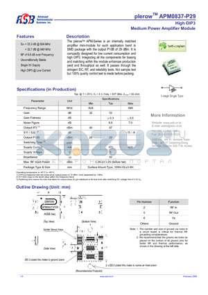 APM0837-P29 datasheet - Medium Power Amplifier Module