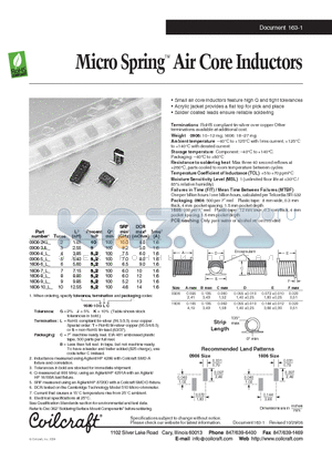 1606-6-L datasheet - Micro Spring Air Core Inductors