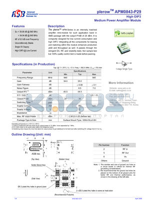 APM0843-P29 datasheet - Medium Power Amplifier Module