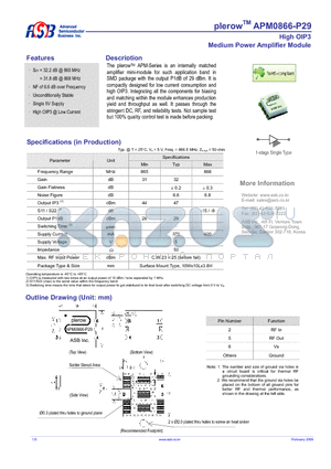 APM0866-P29 datasheet - Medium Power Amplifier Module