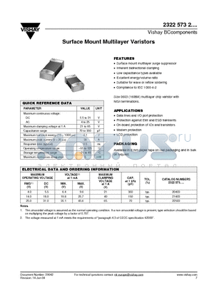 2322573222503 datasheet - Surface Mount Multilayer Varistors