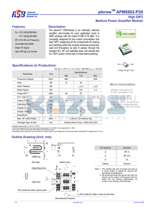 APM0882-P29 datasheet - Medium Power Amplifier Module