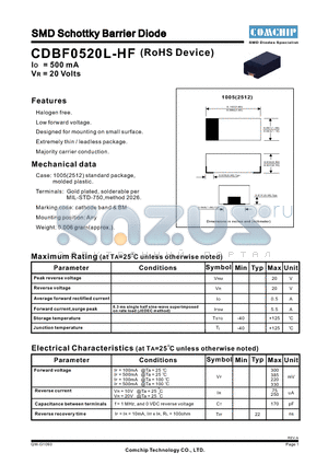 CDBF0520L-HF datasheet - SMD Schottky Barrier Diode
