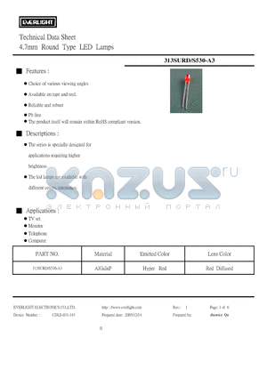 313SURD-S530-A3 datasheet - 4.7mm Round Type LED Lamps