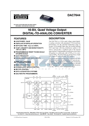 DAC7644 datasheet - 16-Bit, Quad Voltage Output DIGITAL-TO-ANALOG CONVERTER