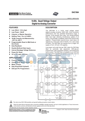 DAC7664 datasheet - 16-BIT, QUAD VOLTAGE OUTPUT DIGITAL-TO-ANALOG CONVERTER