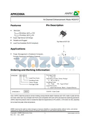 APM2306AC-TRL datasheet - N-Channel Enhancement Mode MOSFET