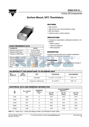 23226152 datasheet - Surface Mount, NTC Thermistors