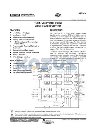 DAC7654YBT datasheet - 16-Bit, Dual Voltage Output DIGITAL-TO-ANALOG CONVERTER