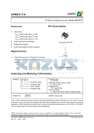 APM2317AC-TR datasheet - P-Channel Enhancement Mode MOSFET