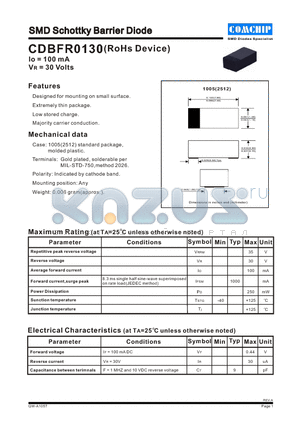 CDBFR0130 datasheet - SMD Schottky Barrier Diode