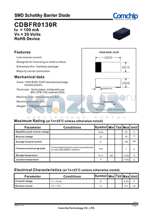 CDBFR0130R datasheet - SMD Schottky Barrier Diode