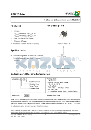 APM2324AC-TUL datasheet - N-Channel Enhancement Mode MOSFET