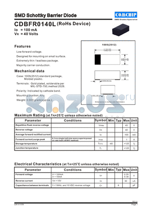 CDBFR0140L datasheet - SMD Schottky Barrier Diode