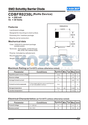 CDBFR0230L datasheet - SMD Schottky Barrier Diode