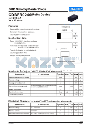 CDBFR0240 datasheet - SMD Schottky Barrier Diode