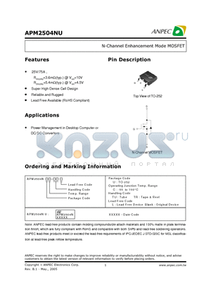 APM2504NUC-TU datasheet - N-Channel Enhancement Mode MOSFET