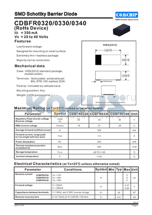 CDBFR0340 datasheet - SMD Schottky Barrier Diode