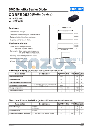CDBFR0520 datasheet - SMD Schottky Barrier Diode