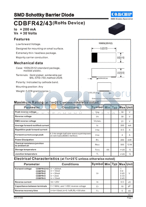 CDBFR43 datasheet - SMD Schottky Barrier Diode