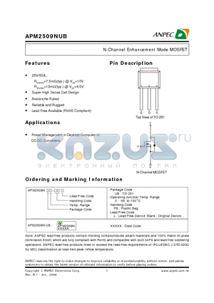 APM2509NUB datasheet - N-Channel Enhancement Mode MOSFET