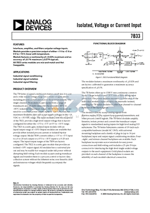 7B33 datasheet - ISOLATED, VOLTAGE OR CURRENT INPUT