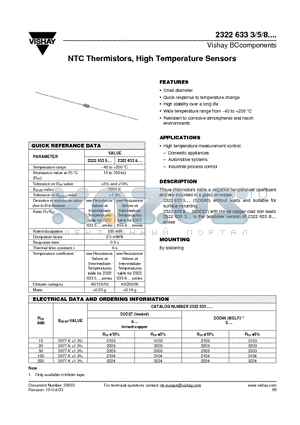 23226335 datasheet - NTC Thermistors, High Temperature Sensors