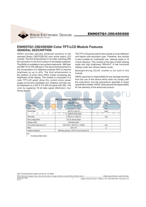 ENH057Q1-450 datasheet - ENH057Q1-350/450/600 Color TFT-LCD Module Features