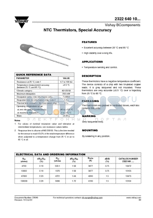 232264010104 datasheet - NTC Thermistors, Special Accuracy