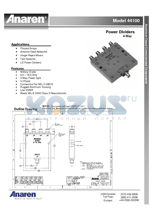 44100 datasheet - Power Dividers 4-Way