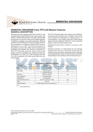 ENH057Q1-450 datasheet - Color TFT-LCD Module Features GENERAL DESCRIPTION