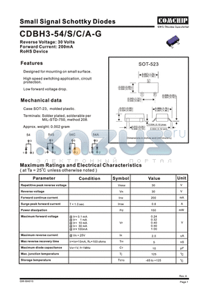 CDBH3-54-G datasheet - Small Signal Schottky Diodes