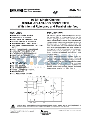 DAC7742YC/2K datasheet - 16-Bit, Single Channel DIGITAL-TO-ANALOG CONVERTER With Internal Reference and Parallel Interface