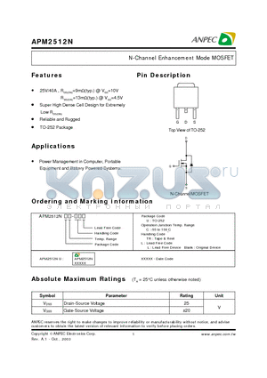 APM2512NUC-TRL datasheet - N-Channel Enhancement Mode MOSFET