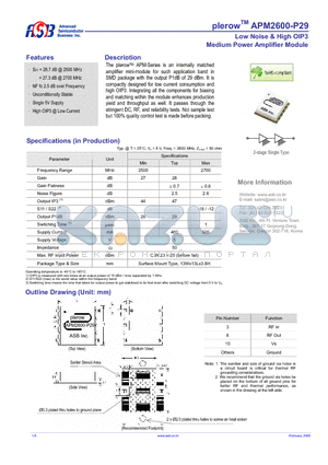 APM2600-P29 datasheet - Medium Power Amplifier Module