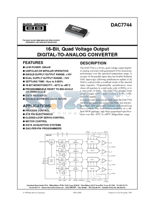 DAC7744 datasheet - 16-Bit, Quad Voltage Output DIGITAL-TO-ANALOG CONVERTER