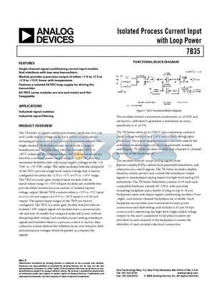 7B35 datasheet - Isolated Process Current Input with Loop Power