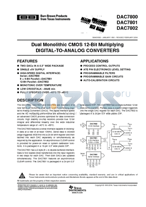 DAC7800KP datasheet - Dual Monolithic CMOS 12-Bit Multiplying DIGITAL-TO-ANALOG CONVERTERS