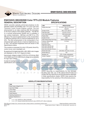 ENH104V2-380 datasheet - ENH104V2-380/450/600 Color TFT-LCD Module Features