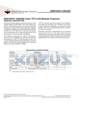 ENH104V1-350 datasheet - Color TFT-LCD Module Features