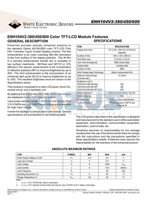 ENH104V2-450 datasheet - Color TFT-LCD Module Features