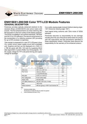 ENH150X1-200 datasheet - Color TFT-LCD Module Features